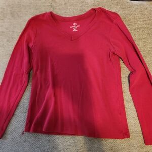 Land's End Red Long Sleeve V-Neck Top